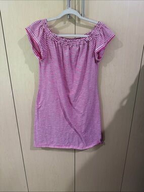 Vineyard Vines Pink and White Striped Off-Shoulder Tunic